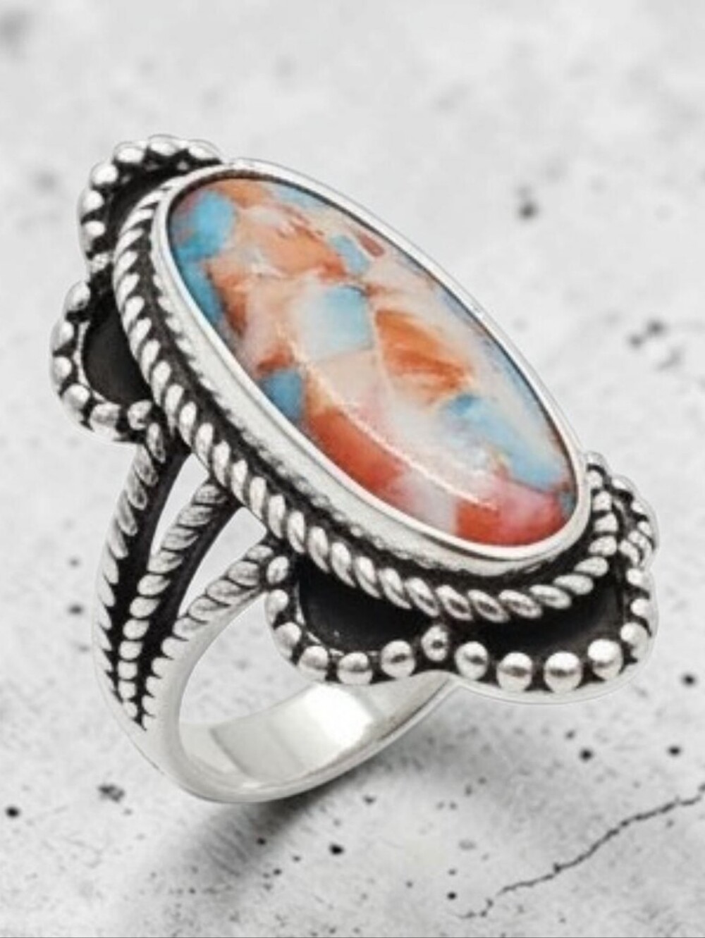Nwt Saasisified Boutique  Silver Oval Multicolor Turquoise  Colored Accent Ring